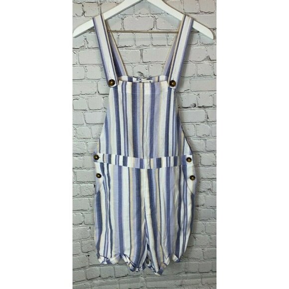 HOLLISTER Womens' Blue White Striped Overalls Shorts Shortalls Size Small - Picture 1 of 4